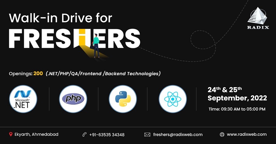 Radixweb Announces Mega Walk-in Drive: Reveals 200 Tech Fresher Positions